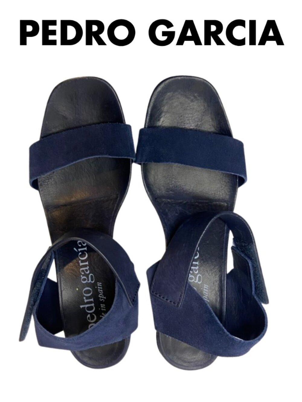 Pedro García Navy Blue Suede Raw Edge Block Heel Sandals Size 38 1/2